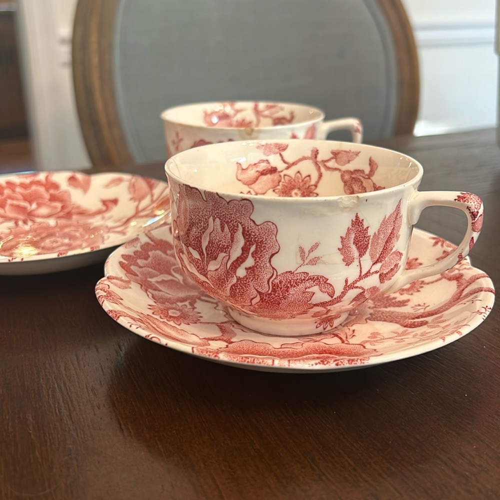 Johnson Bros England  Teacup and Saucer sets (2) Chippendale Red Vintage